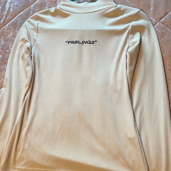 Mock Neck Letter Embroidered Rib-Knit Tee - Picture 1 of 3